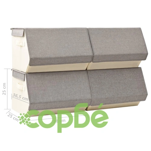 Стифиращи кутии за съхранение с капак 4 бр плат сив и кремав ➤ топ цена ➤ sorbe.bg