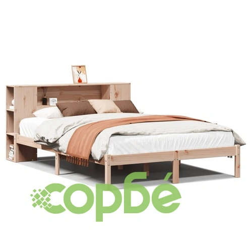 Легло с етажерка за книги, без матрак, 140x190 см, бор масив ➤ топ цена ➤ sorbe.bg