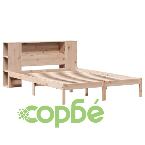 Легло с етажерка за книги, без матрак, 140x190 см, бор масив ➤ топ цена ➤ sorbe.bg