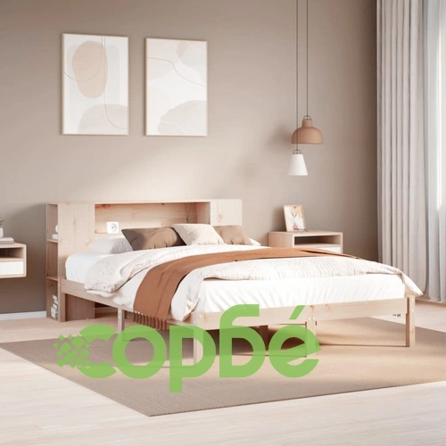 Легло с етажерка за книги, без матрак, 140x190 см, бор масив ➤ топ цена ➤ sorbe.bg