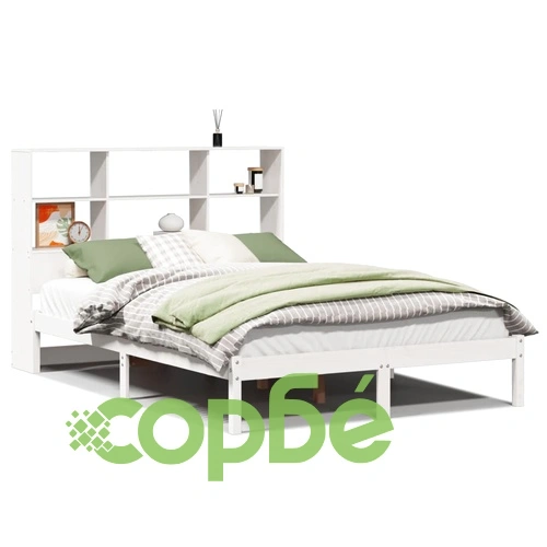 Легло с етажерка за книги, без матрак, 140x190 см, бор масив ➤ топ цена ➤ sorbe.bg