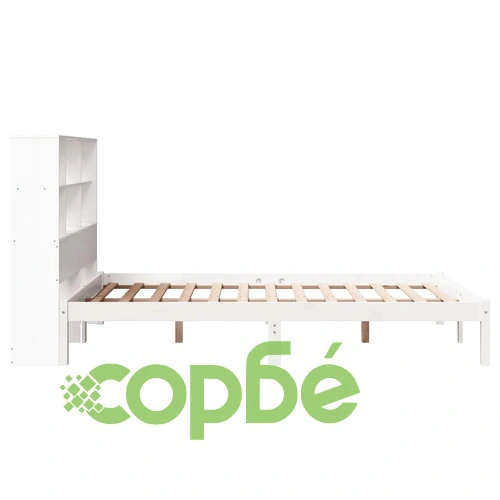 Легло с етажерка за книги, без матрак, 140x190 см, бор масив ➤ топ цена ➤ sorbe.bg