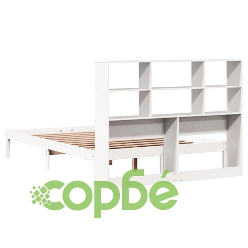 Легло с етажерка за книги, без матрак, 140x190 см, бор масив ➤ топ цена ➤ sorbe.bg