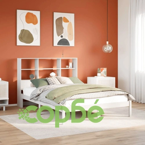 Легло с етажерка за книги, без матрак, 140x190 см, бор масив ➤ топ цена ➤ sorbe.bg