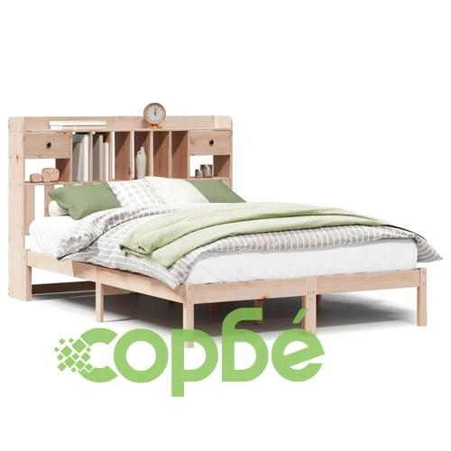 Легло с етажерка за книги, без матрак, 140x190 см, бор масив ➤ топ цена ➤ sorbe.bg