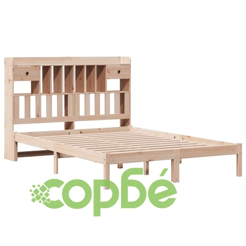Легло с етажерка за книги, без матрак, 140x190 см, бор масив ➤ топ цена ➤ sorbe.bg