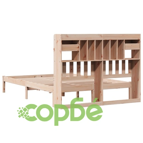 Легло с етажерка за книги, без матрак, 140x190 см, бор масив ➤ топ цена ➤ sorbe.bg