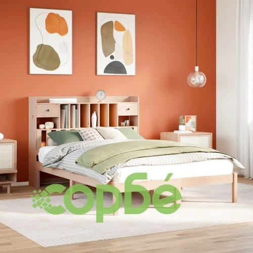 Легло с етажерка за книги, без матрак, 140x190 см, бор масив ➤ топ цена ➤ sorbe.bg