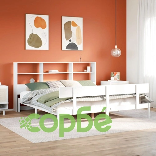 Легло с етажерка за книги, без матрак, 180x200 см, бор масив ➤ топ цена ➤ sorbe.bg