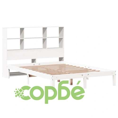 Легло с етажерка за книги, без матрак, 140x190 см, бор масив ➤ топ цена ➤ sorbe.bg