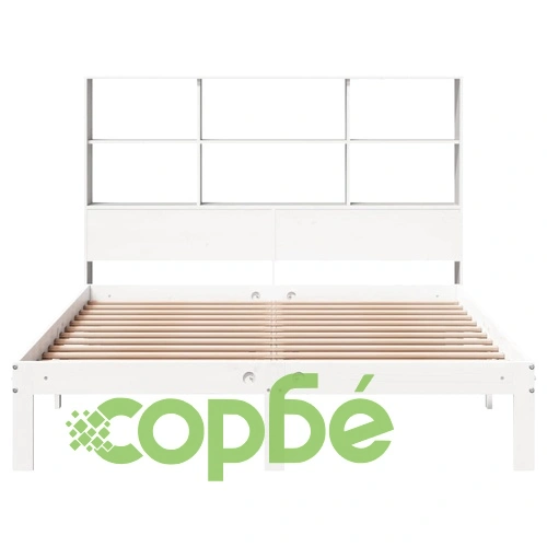 Легло с етажерка за книги, без матрак, 140x190 см, бор масив ➤ топ цена ➤ sorbe.bg