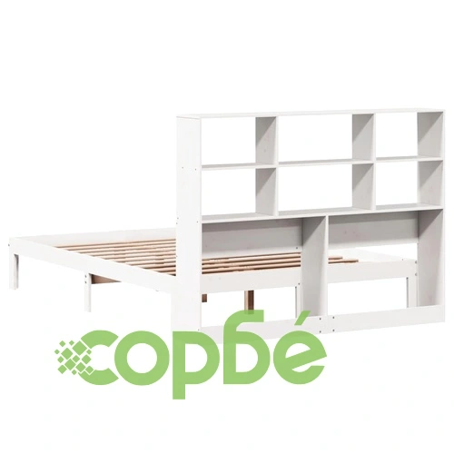 Легло с етажерка за книги, без матрак, 140x190 см, бор масив ➤ топ цена ➤ sorbe.bg