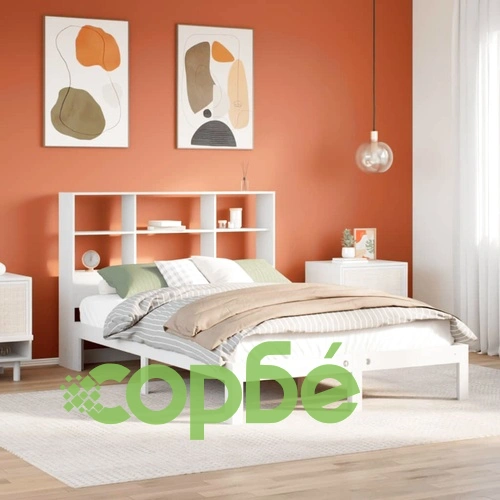 Легло с етажерка за книги, без матрак, 140x190 см, бор масив ➤ топ цена ➤ sorbe.bg