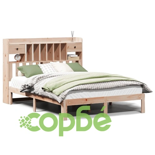 Легло с етажерка за книги, без матрак, 160x200 см, бор масив ➤ топ цена ➤ sorbe.bg