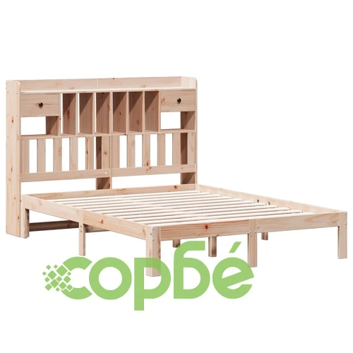 Легло с етажерка за книги, без матрак, 160x200 см, бор масив ➤ топ цена ➤ sorbe.bg