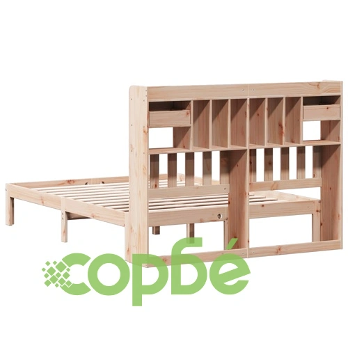 Легло с етажерка за книги, без матрак, 160x200 см, бор масив ➤ топ цена ➤ sorbe.bg