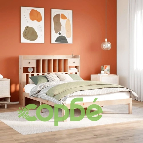 Легло с етажерка за книги, без матрак, 160x200 см, бор масив ➤ топ цена ➤ sorbe.bg