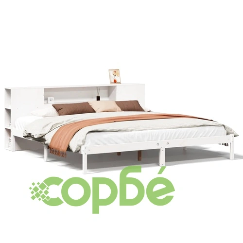 Легло с етажерка за книги, без матрак, 180x200 см, бор масив ➤ топ цена ➤ sorbe.bg