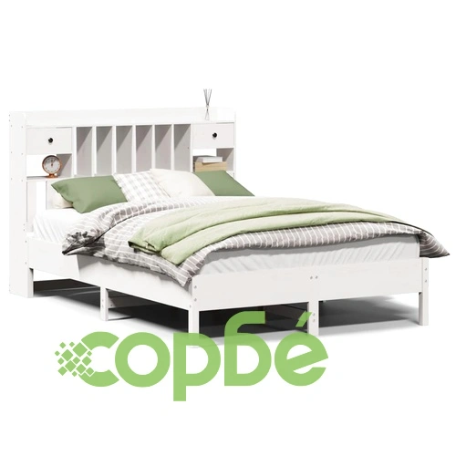 Легло с етажерка за книги, без матрак, 140x190 см, бор масив ➤ топ цена ➤ sorbe.bg