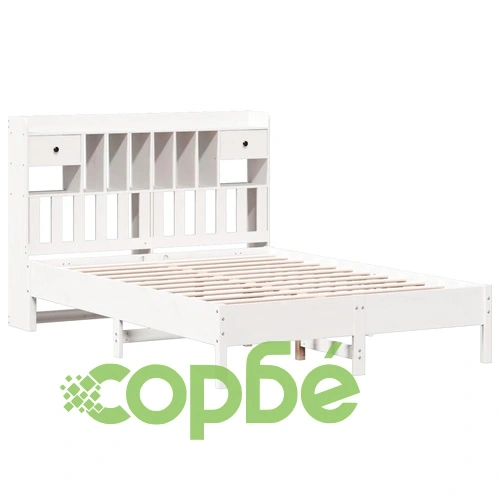 Легло с етажерка за книги, без матрак, 140x190 см, бор масив ➤ топ цена ➤ sorbe.bg