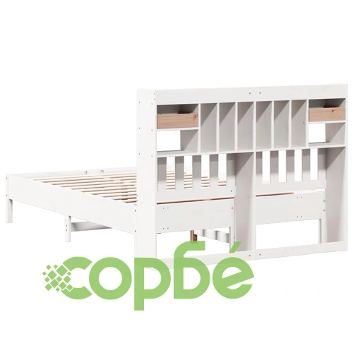 Легло с етажерка за книги, без матрак, 140x190 см, бор масив ➤ топ цена ➤ sorbe.bg