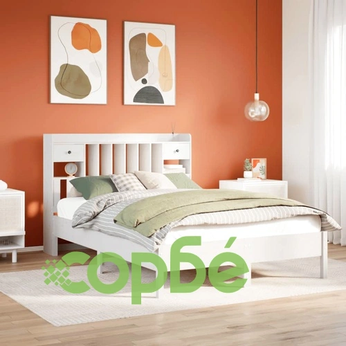 Легло с етажерка за книги, без матрак, 140x190 см, бор масив ➤ топ цена ➤ sorbe.bg