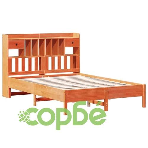 Легло с етажерка за книги, без матрак, 140x190 см, бор масив ➤ топ цена ➤ sorbe.bg