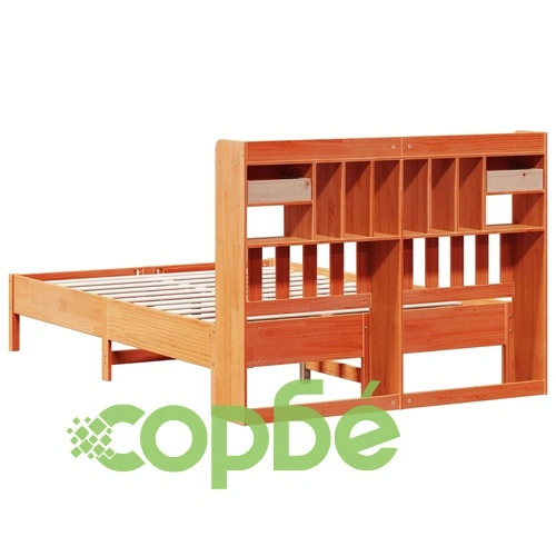 Легло с етажерка за книги, без матрак, 140x190 см, бор масив ➤ топ цена ➤ sorbe.bg