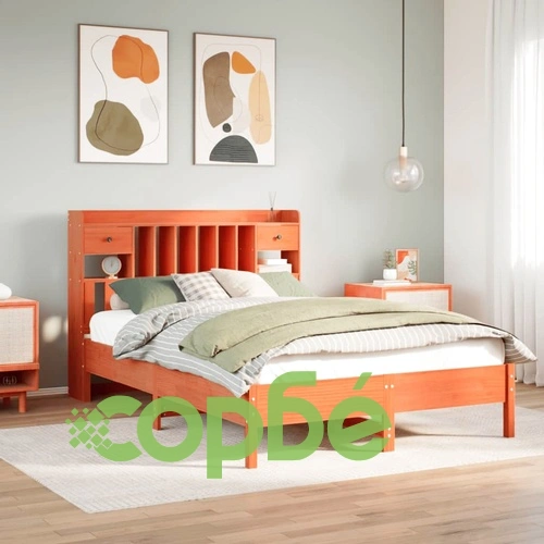 Легло с етажерка за книги, без матрак, 140x190 см, бор масив ➤ топ цена ➤ sorbe.bg