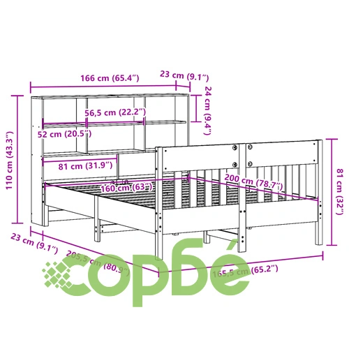 Рамка за легло без матрак, бял, 160x200 см, бор масив ➤ топ цена ➤ sorbe.bg