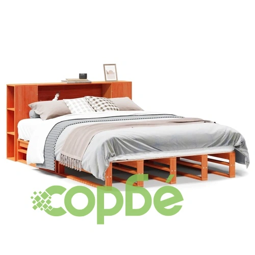 Легло с етажерка за книги, без матрак, 140x190 см, дърво масив ➤ топ цена ➤ sorbe.bg