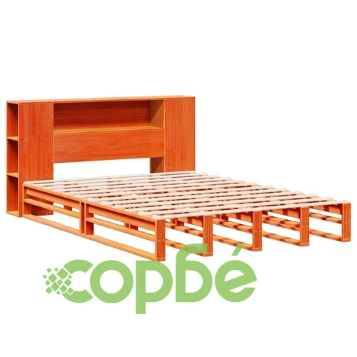 Легло с етажерка за книги, без матрак, 140x190 см, дърво масив ➤ топ цена ➤ sorbe.bg