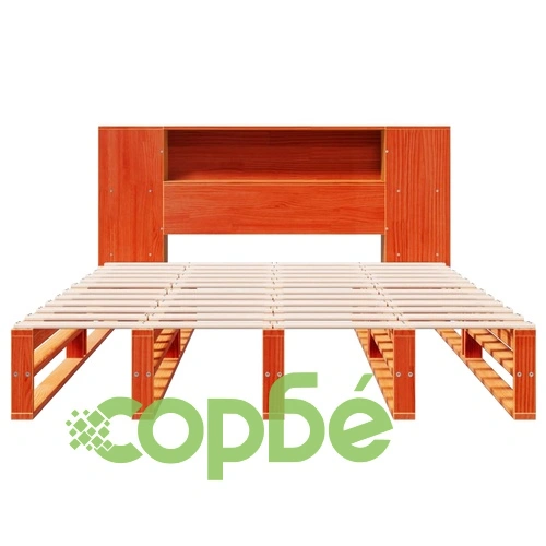 Легло с етажерка за книги, без матрак, 140x190 см, дърво масив ➤ топ цена ➤ sorbe.bg