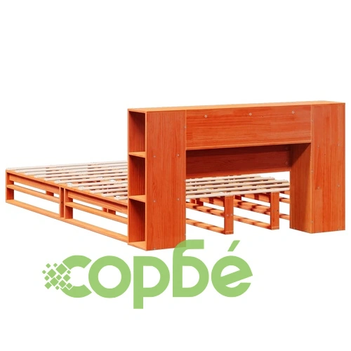 Легло с етажерка за книги, без матрак, 140x190 см, дърво масив ➤ топ цена ➤ sorbe.bg