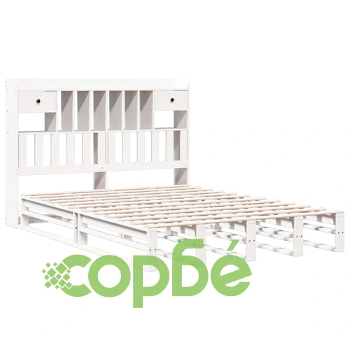 Легло с етажерка за книги, без матрак, 140x190 см, бор масив ➤ топ цена ➤ sorbe.bg