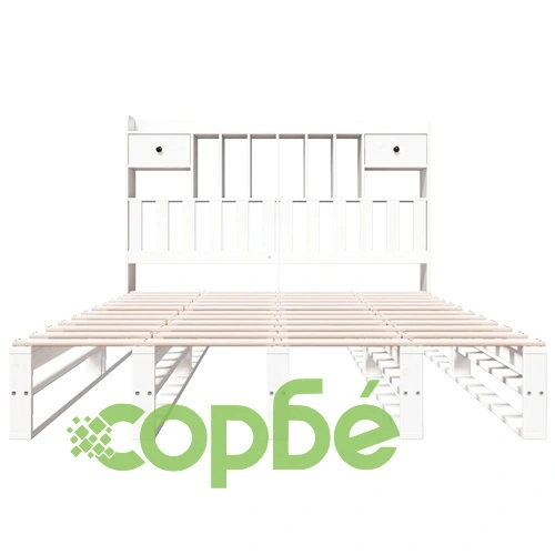 Легло с етажерка за книги, без матрак, 140x190 см, бор масив ➤ топ цена ➤ sorbe.bg