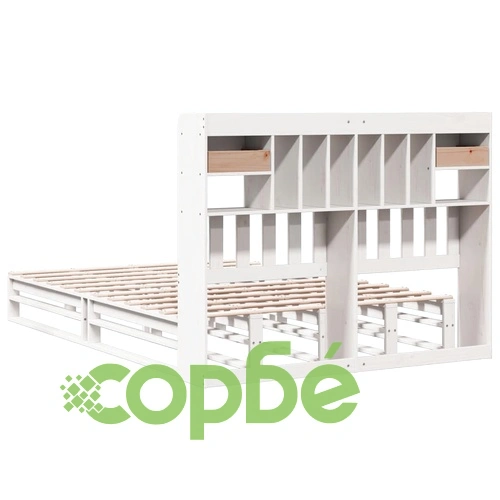 Легло с етажерка за книги, без матрак, 140x190 см, бор масив ➤ топ цена ➤ sorbe.bg