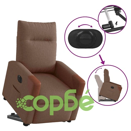 Електрически изправящ реклайнер стол, кафяв, текстил ➤ топ цена ➤ sorbe.bg