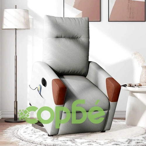 Електрически изправящ масажен реклайнер стол облачносив текстил ➤ топ цена ➤ sorbe.bg