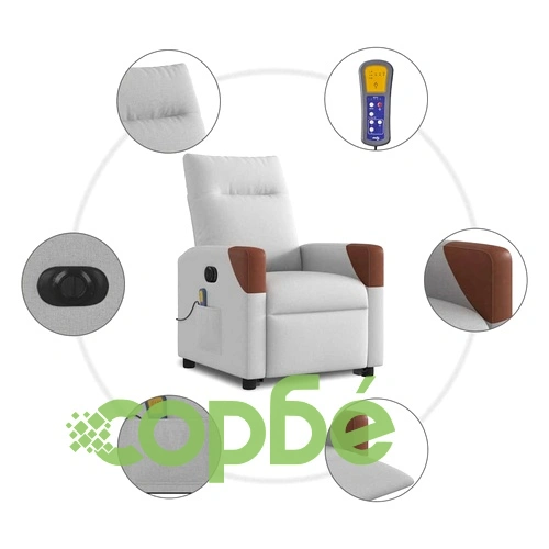 Електрически изправящ масажен реклайнер стол облачносив текстил ➤ топ цена ➤ sorbe.bg