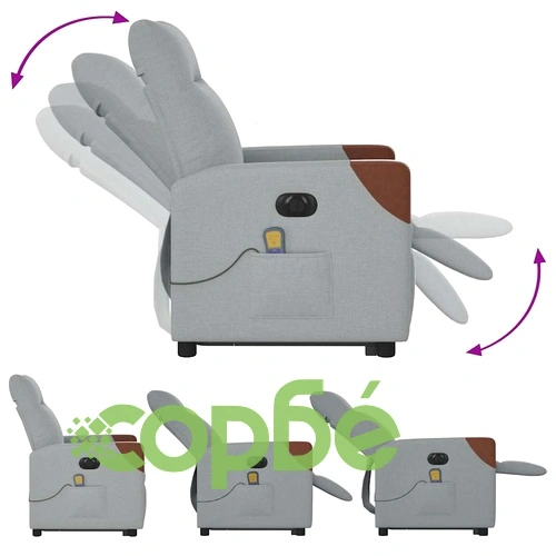 Електрически изправящ масажен реклайнер стол светлосив текстил ➤ топ цена ➤ sorbe.bg