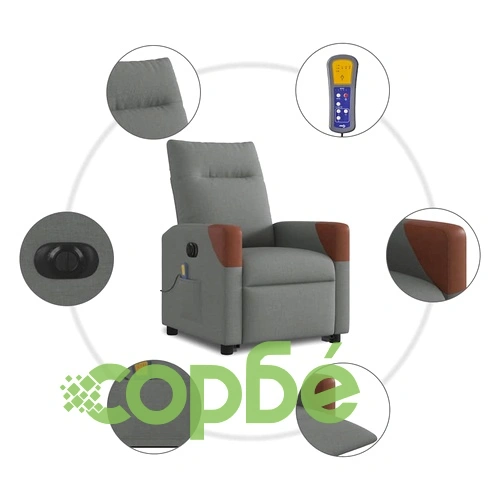 Електрически изправящ масажен реклайнер стол тъмносив текстил ➤ топ цена ➤ sorbe.bg