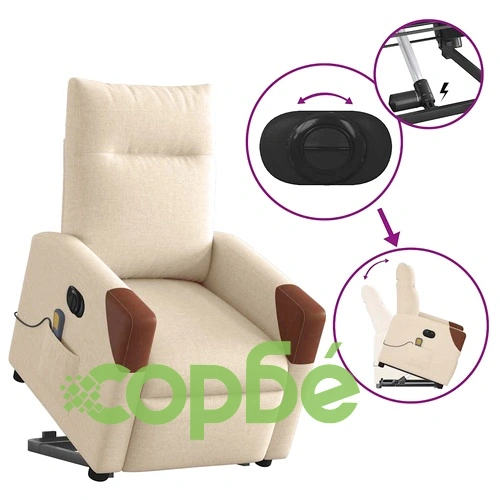 Електрически изправящ масажен реклайнер стол кремав текстил ➤ топ цена ➤ sorbe.bg