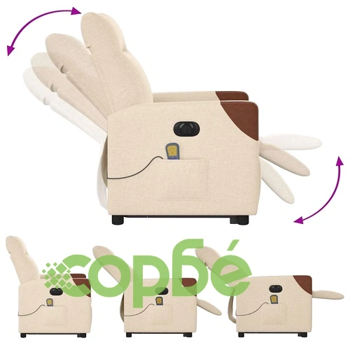 Електрически изправящ масажен реклайнер стол кремав текстил ➤ топ цена ➤ sorbe.bg