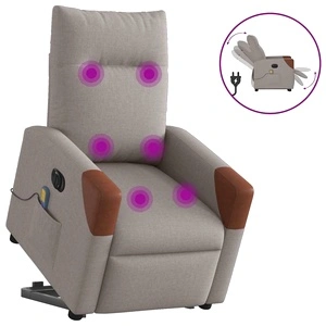 Електрически изправящ масажен реклайнер стол таупе текстил