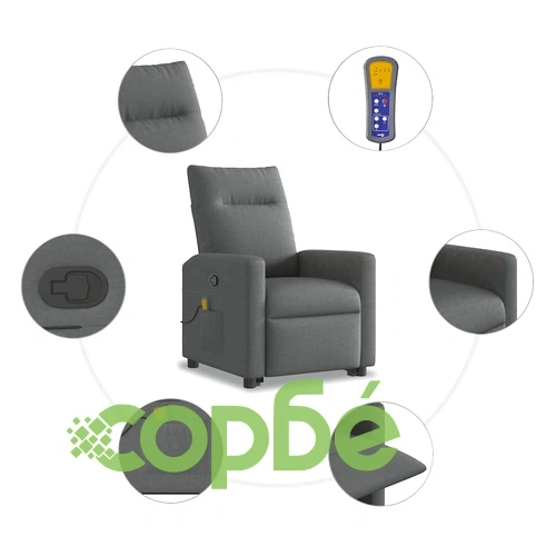 Изправящ масажен реклайнер стол,тъмносив, текстил ➤ топ цена ➤ sorbe.bg