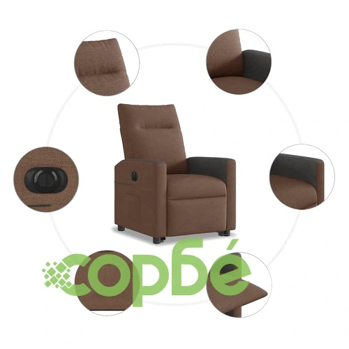 Електрически изправящ реклайнер стол, кафяв, текстил ➤ топ цена ➤ sorbe.bg