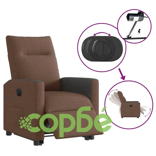 Електрически изправящ реклайнер стол, кафяв, текстил ➤ топ цена ➤ sorbe.bg