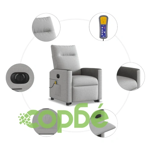 Електрически изправящ масажен реклайнер стол облачносив текстил ➤ топ цена ➤ sorbe.bg