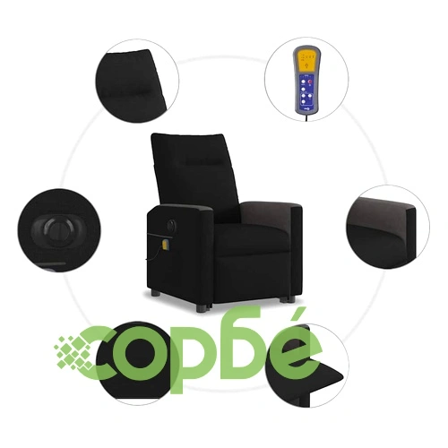 Електрически изправящ масажен реклайнер стол черен текстил ➤ топ цена ➤ sorbe.bg